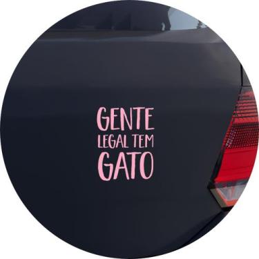 Imagem de Adesivo de Carro Frase Gente Legal Tem Gato - Cor Rosa Claro - Melhor 