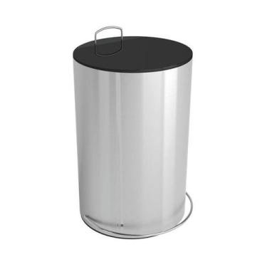 Imagem de Lixeira Redonda Inox Tampa Preta 12 Litros Solo