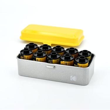 Imagem de KODAK Capa de filme 120/135 - para 8 rolos de 120 filmes / 10 rolos de filmes de 35 mm - capa de aço retrô para classificar e proteger filme (amarelo) (filme não incluído)