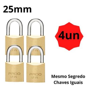 Imagem de Kit c/4 Cadeado Pado 25 mm Mesmo Segredos Iguais Mesma Chave