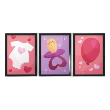 Imagem de Quadro Com Moldura Bebê Menina Objetos Decoração - Quadros Tac