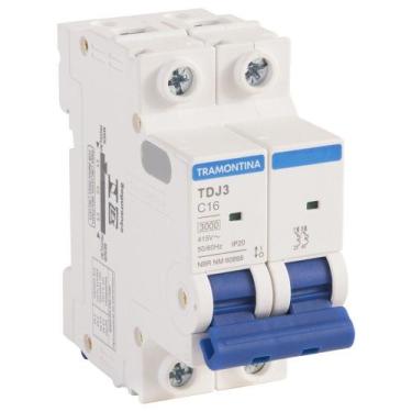 Imagem de Disjuntor Bipolar DIN 2P 16A Branco TDJ3 3kA com Curva C Tramontina