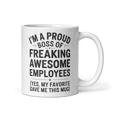 Imagem de Funny I'm a Proud Boss Of Freaking Awesome Employees Caneca Cerâmica 325 ml Piada Sarcástica Presente Para Chefe Citação Humor Mordaça Canecas Adeus Novo Trabalho Reforma Presentes de Aniversário para
