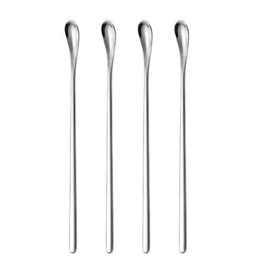 Imagem de Delove Long Stainless Steel Cocktail Stirrers Stir Cocktail Drink Swizzle Stick Beverage Coffee Stirring Spoon- Mixing Spoon- Tiny Salt Condiment Spoon (10.3-inch)