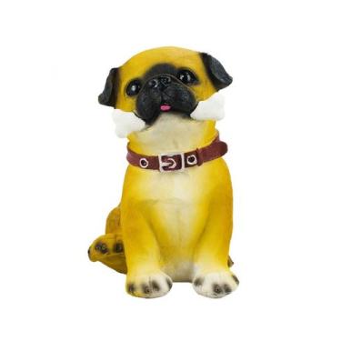 Imagem de Cachorro Pug ou White Terrier Mordendo Osso 19cm Resina Animais - Taim
