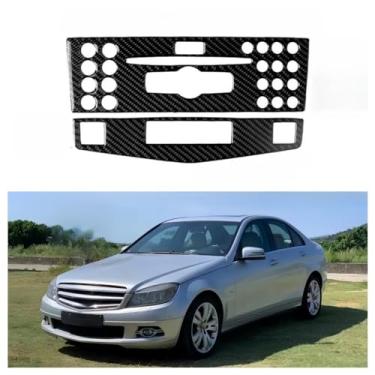 Imagem de IKUESM Compatível com Benz W204 2007-2013 Classe C Controle Central CD Painel de botões de rádio do carro Capa decorativa Acessórios adesivos de fibra de carbono(BLACK C)