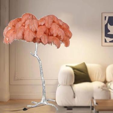 Imagem de Luminária de chão de penas, luminária de piso moderna de penas de avestruz lâmpada de piso regulável por LED, luminária de chão decorativa para quarto e sala de estar, luminária de chão de penas de