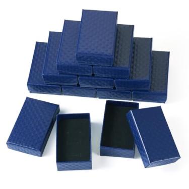 Imagem de KISSITTY 12 peças de caixas de joias de papel de papelão azul meia-noite caixas de presente retangulares com esponja 8 x 5 x 2 cm x 2,08 polegadas colar brinco anel pacote caixas para festivais de