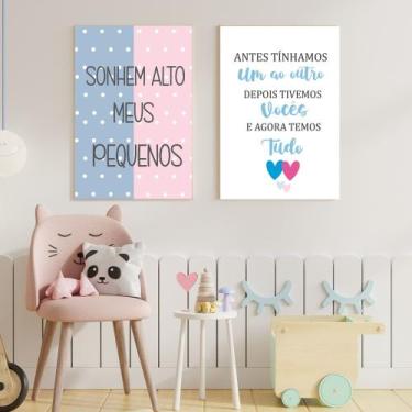Imagem de Quadros Menina Menino Irmãos Quarto Infantil 2 Peças 20x28cm - CAMEALE
