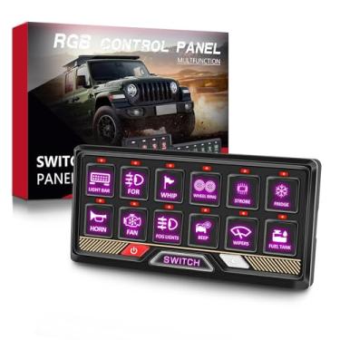 Imagem de GLOBLED Caixa de interruptor multifuncional off-road de 12 grupos, painel universal compatível com carro, jipe, van, ônibus escolar, barco, SUV, ATV, UTV 12V-24V à prova d'água