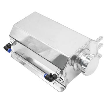 Imagem de Vkinman Tanque de transbordamento de refrigerante de 2L, reservatório universal de alumínio do tanque de transbordamento, tanque de expansão do radiador Tanque de recuperação de refrigerante (prata)