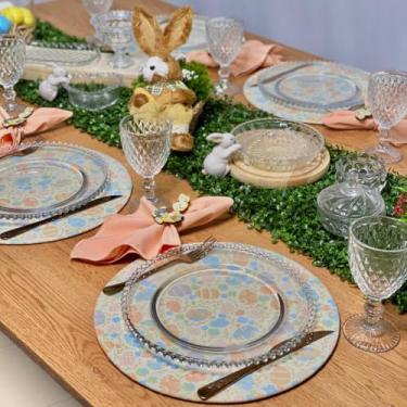 Imagem de Kit 6 Capas de Sousplat Páscoa Colorido Com 6 Guardanapos E 6 Pgs Decorativos (OVOS LARANJA E AZUL - GUARDANAPOS SALMÃO - PG COELHO TRADICIONAL)