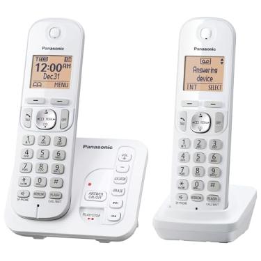 Imagem de Panasonic 2 telefones sem fio com sistema de atendimento digital e identificador de chamadas, expansível até 6 aparelhos brancos – dois aparelhos com bloco de chamadas DECT 6.0 modelo KX-TG7122SK