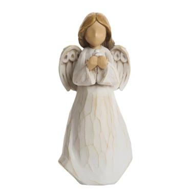 Imagem de Estatueta decorativa de anjo de oração, 15 cm, resina branca, decoração de casa (anjo com pomba)