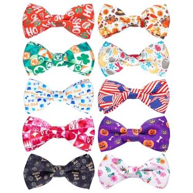 Imagem de PET SHOW Pacote com 10 gravatas borboleta para cães pequenos, acessórios de coleira deslizante, padrões de festivais, para cães médios, laços, festas de casamento, acessórios para cuidados com animais