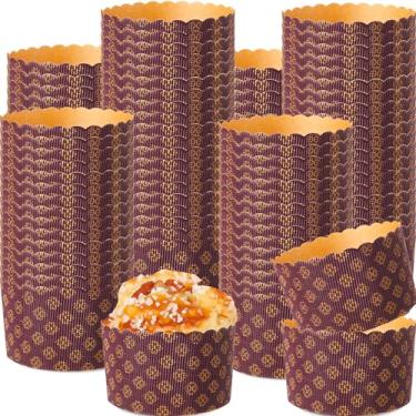 Imagem de FoldTier 24 peças de molde de panetone de Natal forma ondulada para bolos pão de Natal formas redondas de papel papai noel para cozinha muffin cupcake kulich paska, marrom (425 g)