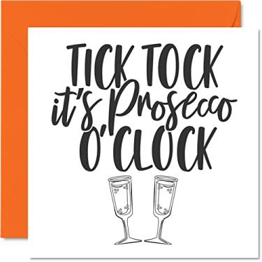 Imagem de Cartões de aniversário engraçados - Prosecco O'Clock - Presentes divertidos de aniversário, 145 mm x 145 mm. Cartões de felicitações masculinos femininos de feliz aniversário presentes para ela ou ele aposentadoria festa comemorativa