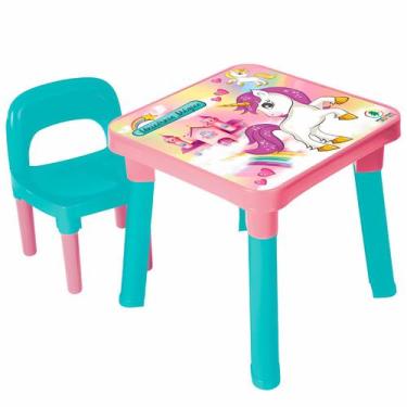 Imagem de Mesa Unicórnio Com Cadeira Para Meninas Conjunto Infantil Educativo - 