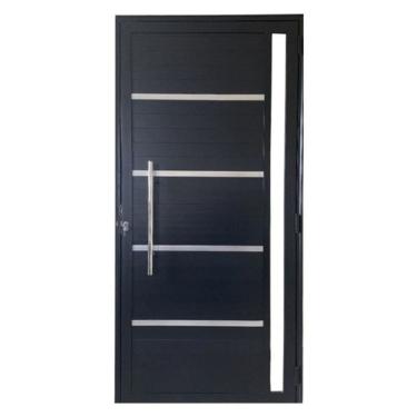 Imagem de Porta Lambril c/friso 2,10x80 lado ESQUERDO L-25 no alum. preto c/puxador redondo e vidro lateral