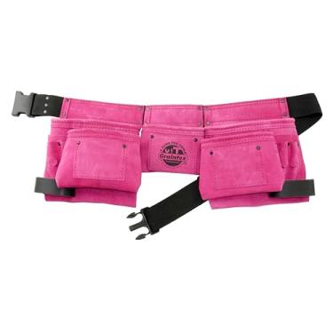 Imagem de Graintex DS2118 Avental de trabalho com 11 bolsos cor rosa camurça couro com cinto de 5 cm, 2 argolas para martelo para construtores, eletricistas, encanadores, faz-tudo