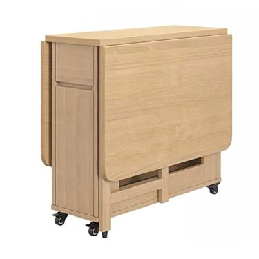 Imagem de Mesa de jantar dobrável, mesa de jantar extensível de madeira maciça, mesa de jantar compacta com gaveta de armazenamento, economia de espaço, mesa de folhas suspensas para cozinha doméstica, sala de