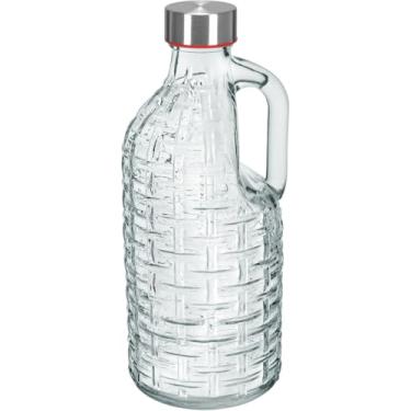 Imagem de GARRAFA ÁGUA SUCO LEITE COM ALÇA HOME&CO TAMPA INOX VIDRO 1L 24x10x10cm TRANSPARENTE