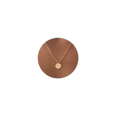 Imagem de HANLI Colar de ouro para mulheres banhado a ouro 14 K delicado colar estrela de Davi colar simples lua e estrela colar pingente círculo duplo colar estrela de David joias para meninas, Banhado a ouro,