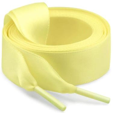 Imagem de Cadarços de fita de cetim plana WegoODZF 2 cm de largura para mulheres meninas [2 pares], 09 Yellowish, 51.18"Inch (130CM)