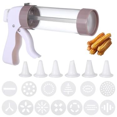Imagem de Conjunto de máquina Churro, máquina de fazer biscoitos com 6 bocais intercambiáveis e 13 discos de biscoito, kit de fabricação de churros caseiros, fácil limpeza para decoração de biscoitos e creme