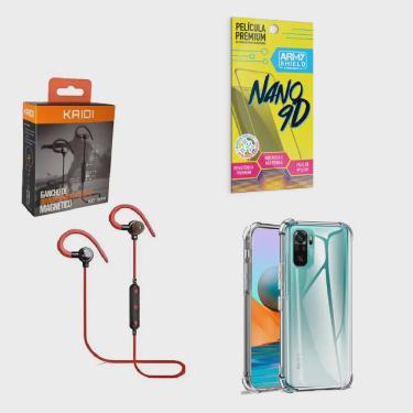 Imagem de Kit Capinha Xiaomi Redmi Note 10 S Fone Bluetooth Esportivo e Película de cerâmica 9D