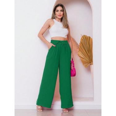 Imagem de A-Lows A&L Calça Feminina Wide Leg Flare Social Cintura Elástico Alfai