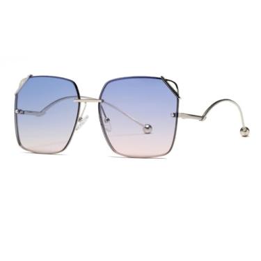 Imagem de VFDHN Óculos de sol polarizados UV400 de metal feminino, masculino, com armação protetora solar, para acampamento (prata, azul e rosa)