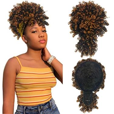 Imagem de MODSIGHT Rabo De Cavalo Afro Com Cordão E Franja, Preto A Castanho-Avermelhado, Rabo De Cavalo Crespo E Cacheado, Coque Com Franja, Apliques De Cabelo, Afro Curto Com Franja Para Mulheres Negras (P