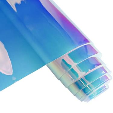 Imagem de ONEART,16 Gauge Holográfico Iridescent Plástico Vinil, 16 X54 Tecido Vinílico Transparente-Opala Branco