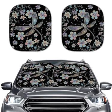Imagem de Kuiaobaty 2 peças para-sol para para-brisas de carro estética colorida libélula carro janela frontal sombra solar para a maioria dos sedans SUV caminhão auto bloqueador solar viseira protetor solar