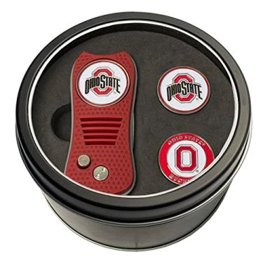 Imagem de Team Golf Conjunto de presente NCAA Ohio State Buckeyes com 3 marcadores magnéticos de dupla face, design patenteado de pino único, causa menos danos ao verde, mecanismo Switchblade