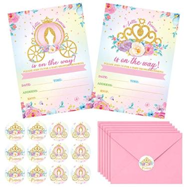 Imagem de Conjunto de 24 cartões de convites para chá de bebê princesa rosa com envelopes e adesivos, convites para chá de bebê, festa de aniversário (chá de bebê)