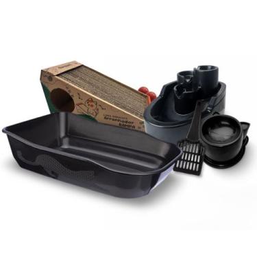 Imagem de Kit Caixa de Areia Gatos Bebedouro Fonte Cascata + Arranhador para Gat