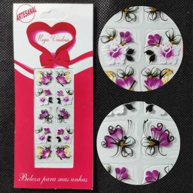 Imagem de Kit 100 Adesivos de unhas com 5 pares em cada cartela total 10 Mega Va