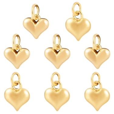 Imagem de Spritewelry 8 peças de pingentes de coração dourado de latão, pingentes de coração doce, pingente de amor dos namorados com anel de salto para fazer joias, pulseiras, colar e brincos