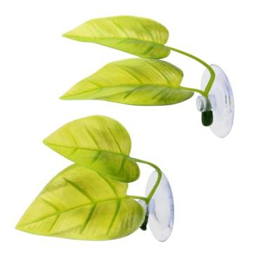 Imagem de KCGANI Pacote com 2 peças de decoração de aquário para decoração de aquário, almofada de folha de peixe Betta, área de desova de peixe, cama de descanso, acessórios de terrário, planta de seda