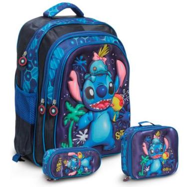 Imagem de Kit Mochila Escolar Costas Lilo Stitch Tam G Creche - Plike, Stitch, P