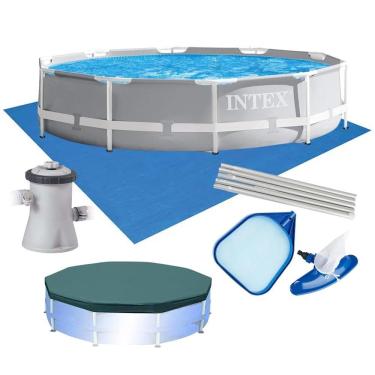 Imagem de Piscina Estrutural Armação 4.485l Prism Cinza Capa Bomba 110v Forro Kit Limpeza Intex