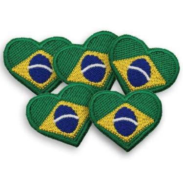 Imagem de Kit 5 Patch Brasil Coração Termocolante Aplique 4x3cm - Sete Sete Espo