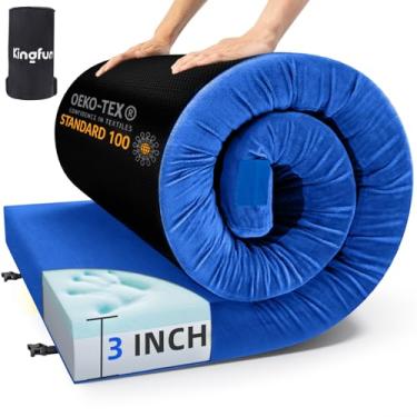 Imagem de Kingfun Colchão De Acampamento De Espuma Viscoelástica De 4 Polegadas Certipur-Us, Almofada De Dormir Enrolada À Prova D'Água Para Adultos, Tapetes De Dormir Grossos E Confortáveis Para Barraca De Cam