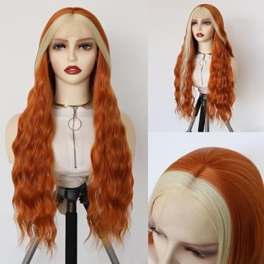Imagem de WXHWCX Peruca Sintética Longa, Ondulada, Laranja, Com Renda Frontal, Para Mulheres, Parte Média Solta, Sem Cola, Loira, Fibra Resistente Ao Calor, Linha Fina Natural, Onda D'Água, Cosplay, Festa Diá
