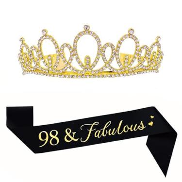 Imagem de Mayin Tiara E Faixa Para Feliz Aniversário De 98 Anos, Presentes Com Strass Cristal, Coroa Princesa, Artigos Festa Feminina, Coroas Douradas Pretas