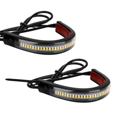 Imagem de QQWD 2 peças de luz de seta LED para motocicleta, interruptor flexível universal de duas cores brancas/âmbar pisca-pisca para setas e luzes diurnas, barra de luz indicadora de sinal de freio ajustável