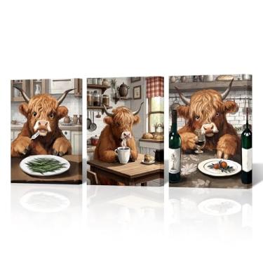 Imagem de NutArtPic Highland Cow Kitchen Art Print Humorístico Sala de Jantar Tela Marrom Cozinha Decoração de Parede 30.5 cm x 40.6 cm x 7.6 cm