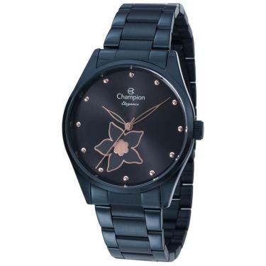 Imagem de Relógio Champion Feminino Flor Azul Preto Cn24333d